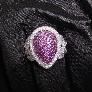 Judith Ripka Ring Pave Purple/Pink Rhodolite Garnet Celtic Trinity Knot Size 10
